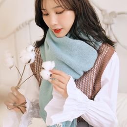 Scarves Winter Women's Long Knitted Thickened Warm Scarf. Wool Shawl Japanese And Korean Lovely Style Pure Colour Scarf