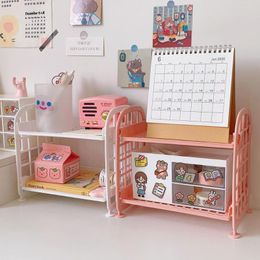 Hooks Korea Cute Desktop Storage Rack Plastic Double Layer Organiser Japanese Room Decoration Cosmetic Desk Shelf Organisation