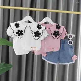 Clothing Sets Girls' Two Piece Set Summer Four Flower Doll Neck Short Sleeve Shorts Little Fashionable Children's