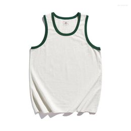 Men's Tank Tops Slub Cotton Vest Summer Fashion Green Patchwork O-neck Sleeveless Waistcoat Men's Chinese Style Vintage Simple Casual