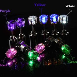 Stud Fashion LED Light Up Earrings Flash Zircon Stainless Steel Ear Studs Bling Dance Party Accessories Christmas Gifts Glow Stick J230529