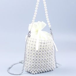 Evening Bags Brand Designer Handmade Small White Pearl Beaded Crossbody With Short Chain Handbag Female Bag Clutch Purses