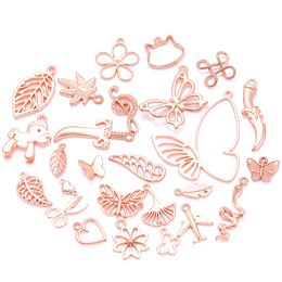 5-50Pcs Rose gold colors flower Butterfly Charm alloy Accessories Parts Pendants for DIY Earrings Necklace Jewelry Making