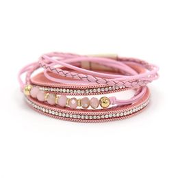 Tennis Bracelets Fashion Long Jewelry Women Bracelet Woven Crystal Pearls Wrap With Magnetic Clasp