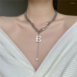 Chains Fashion Jewellery Accessories Tassel Pearl Necklace With Letter B Pendant Thick Chain