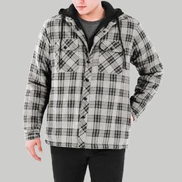 Men's Jackets Zip Front Wool Coat Mens Autumn And Winter Fashion Casual Plaid Cotton Pocket Hooded Zipper Buckle Composite With Hoods