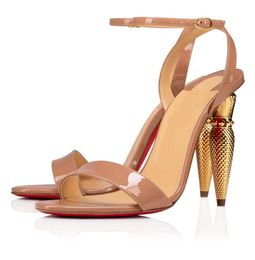 Top Brand 2024S / S Lipstrass Queen Sandali Scarpe in pelle verniciata Donna Festa nuziale Punta tonda Redbottoms Décolleté Tacchi alti Lady Gladiatore Sandali EU35-44