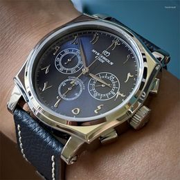 Wristwatches Mysterious Code Men Watch 42mm Luxury Chronograph Watches Square Quartz Wristwatch 50M Waterproof VK63 Triple Windows