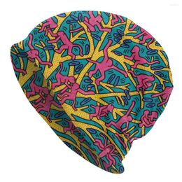 Berets Keith Abstract Geometric Bonnet Homme Knitted Skullies Beanies Cap Men Women Winter Warm Haring Graffiti Art Slouchy Beanie Hat