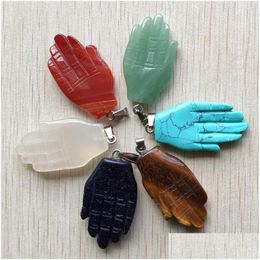 Pendant Necklaces Fashion Good Quality Mixed Natural Stone Carved Palm Shape Charm Pendants For Jewellery Making 6Pcs/Lot Wholesale Dr Dhwxg