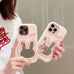 Shockproof Case For iPhone 12 13 Pro Max 14 Makeup Mirror Rabbit Soft Silicone Cover