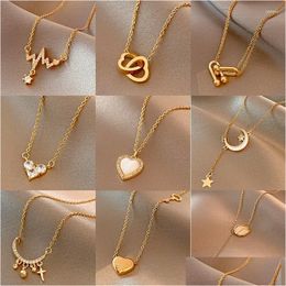 Chokers Choker Minhin Golden Color Stainless Steel Necklace For Women Jewelry Limited Pearl Beads Heart Pendant Birthday Gift Drop D Dh4Dl