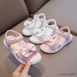 Sandals Girl Sandal Kid Summer Elegant Bling Rhinestone Party Princess Beach Shoes Cute Bowknot School Shoes for Kids Flat Heel R230529