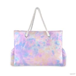 Other Bags 2023 New Ladies Beach Handbag orange purple Tie dye Print Large Capacity Black Shoulder Shopping Bag Female Casual Totes