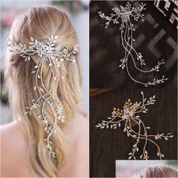 Headpieces Fs0001 Bridal Jewellery European And American Crystal Long Hair Combs Inserted Woven Rhinestone Accessories Wedding Headdre Dhzbv