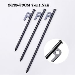 Outdoor Gadgets 4PCS 20/25/30CM Tent Nail Durable High Strength Steel With Hole Black Ground Stakes For Outdoor Camping Hiking Tent Awning Trip 230526