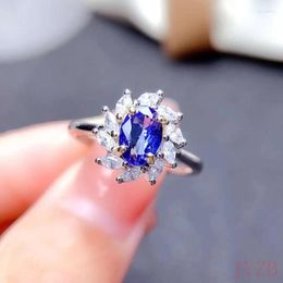 Cluster Rings 925 Sterling Silver Ring For Women Natural Tanzanite Diamond Wedding Engagement Jewellery