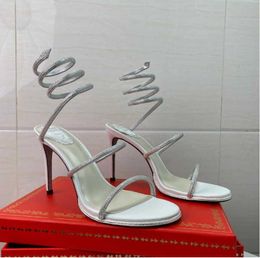Rhinestone Snake Strass stiletto sandals Rene Caovilla Cleo 95mm Evening shoes high heels Ankle Wraparound luxury designer factory shoe Motion design 908ess