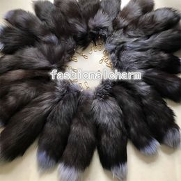 Wholesale 50Pcs/lot 40cm/16" Real Silver Fox Fur Tail Keychain Cosplay Toy Bag Charm Pendant