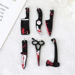 12 Pcs Gothic Bloody Knife Charms Scissors Axe Blood Acrylic Halloween Weapon Shape Jewlery Findings For Earring Necklace Diy