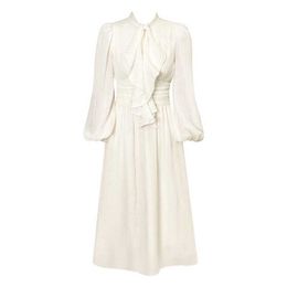 Abito bianco con maniche a sbuffo Abito da sera elegante casual lungo estivo da donna autunno primavera