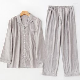 Women's Sleepwear Couple Cotton Pyjamas Set 2pcs Men&women Sleep Suit Nightwear Pocket Grey Nightshirt Homewear Striped Casual Home