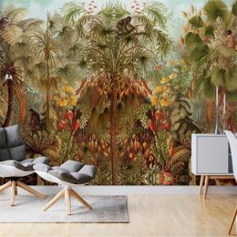 Wallpapers Milofi Custom 3D Wallpaper Tropical Rain Forest Palm Tree Monkey Natural Landscape Mural Living Room TV Background Hom