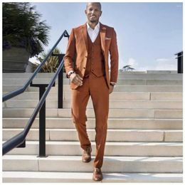 Men's Suits Orange Men's Single Breasted Wedding Slim Fit Custome Homme Groom Prom Formal Business 3 Pieces Blazer Jacket Pants Vest