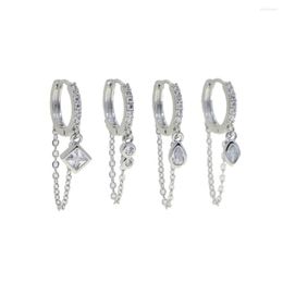 Hoop Earrings Small Earring With Cz Paved Round Tear Drop Square Charm Dangle For Women Lady Wedding Jewellery