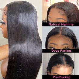 30 Inch Long Straight 4X4 Lace Closure Wigs Human Hair Pre-plucked Brazilian Hair Wigs For Black Women Natural Colour Wig