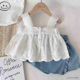 Clothing Sets Infant Baby Girls Outfit Set 2023 New Fashionable Girls' Summer Suspender Skirt and Shorts Two-piece Girl Clothes