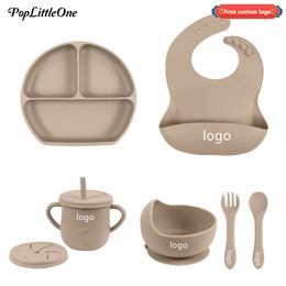 Cups Dishes Utensils Free Personalised Name Baby Silicone Tableware Set Baby Feeding Dishes BPA Free Bowl Plate Bibs Spoon Fork Sippy Cup Baby Stuff 230530