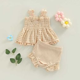 Clothing Sets Baby Girls Summer Flower Strap Sleeveless Hollow Out Tassel Ruffles Tops and Knitted Shorts Casual Outfits