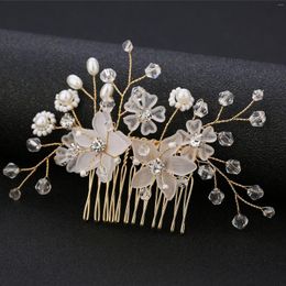 Hair Clips Wedding Combs Accessories White Flower Hairpins Pearl Headpieces Gold/Silver Colour Metal Headwear For Bride