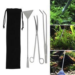 Tools 3Pcs/Set Aquatic Plants Maintenance Kit Aquarium Tank Cleaning Tools Stainless Steel Fish Tank Scissor Tweezer With Bag