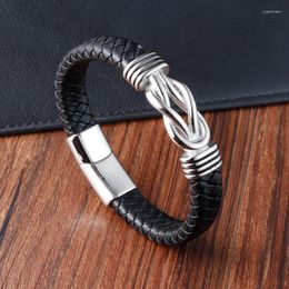 Charm Bracelets Trendy Genuine Leather Bracelet Men Classic Magnetic Button Stainless Steel Bangles Rope Wrap For Male