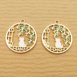 10pcs Enamel Flower Cat Charm for Jewellery Making Craft Supplies Animal Earring Charms Pendant Necklace Diy Accessories