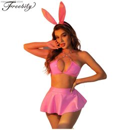 Sexy Set Womens Sexy Bunny Cosplay Come Wet Look Patent Leather Lingerie Set with Headwear Halloween Party Nightclub Dress Up Clothes T230530