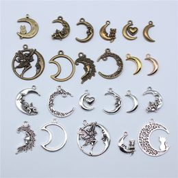 10pcs Moon Charms For Jewellery Making Antique Bronze Silver Colour Pendants Making DIY Handmade Tibetan Finding Jewellery