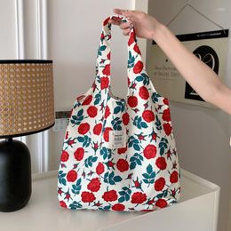 Evening Bags Retro Flower Prints Women's Shoulder Bag Large Capacity Ladies Eco Shopping Thin Cotton Female Travel Casual Tote Handbags