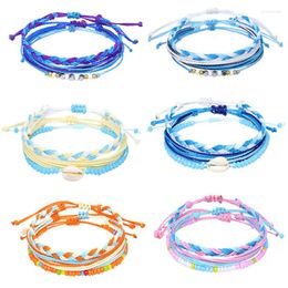 Link Bracelets 3PCS Colour Wax Thread Braided Set For Women Fashion Bohemian Shell Beaded Yoga Bangles Friendship Wrist Jewellery Gifts