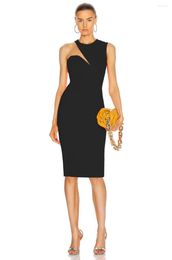Casual Dresses 2023 Women Fashion Black Blue Orange Mesh Sleeveless Cut Out One Shoulder Bandage Dress Party Evening Wholesale