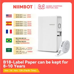 Printers NIIMBOT B18 Mini Portable Label Printer Thermal Transfer Pocket Printer Inside Black Ribbon Sticker Maker With Long Life Labels