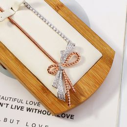 silver gold cross bow fine chain diamond Pendants long necklaces for women trendy Luxury designer jewelry Party Christmas Wedding gifts girls Engagement