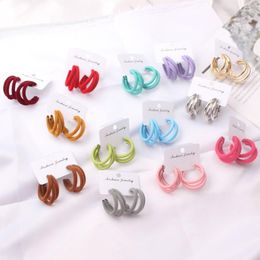 Hoop Earrings Colourful Three Layers Circle For Women Vintage Flocking Velvet Round Statement Fashion Jewellery Wholesale