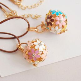 Pendant Necklaces Wish Card Flower Round Ball Necklace Dripping Oil Carved Box Women Man Fashion Jewelry Accessories