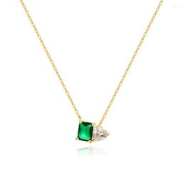 Pendant Necklaces 18K Gold Plated Emerald Crystal Zircon Charm Heart Necklace For Women Charms Green Rhinestone Female Vintage Jewellery