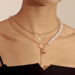 Chains Fashion Baroque Shaped Pearl Multilayer Chain Necklace Women's Geometric Ball Long Rod Pendant 2023 Jewellery Gift