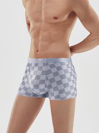 Underpants Cotton Plaid Men's Underwear Sexy Ice Silk Men Boxershorts Homme Soft Boxers Panties Man Flat Corner Size L-3XL