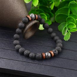 Strand Trend Men's Bracelet Lava Stone Labradorite Moonstone Beads Chakra Yoga Wood Bead For Men Jewelry Bileklik